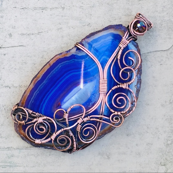 Druzy purple agate geode wirewrap pendant necklace - Picture 2 of 8